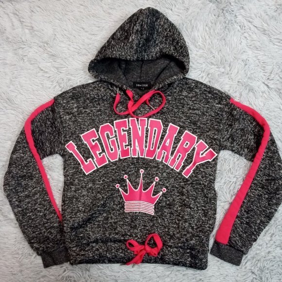 New Look Womens Hoodie Sweatshirt Gray Pink M‎ Legendary Marled Pockets - Picture 1 of 12